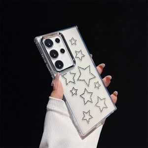 Glittering star clear phone case with silver rhinestones for Samsung S24 FE and S25 Ultra