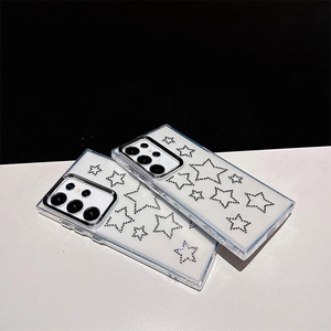 Detailed close-up of sparkling star rhinestones on transparent Samsung Galaxy case