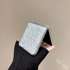Detailed shot of glitter sequins and laser sparkles on Samsung Galaxy Z Flip phone case