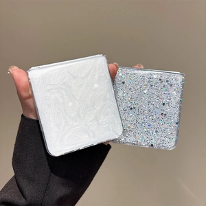 Foldable square phone case with pearl marble and silver glitter patterns for Galaxy Z Flip