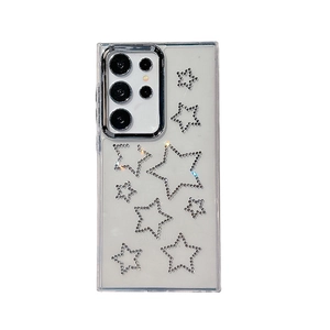 Transparent Samsung Galaxy S25 Ultra case featuring glittering silver rhinestone star designs
