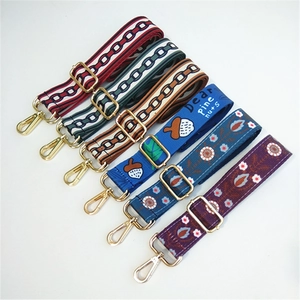 Adjustable colorful ethnic bag straps with gold metal hooks set of six styles