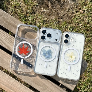 Magnetic Phone Case With Real Dried Flowers Glitter Sparkle For iPhone 17 16 15 14 13 Pro Max Aesthetic Clear TPU Cover