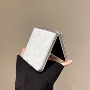 Detail of Z Flip case with pearlescent marble texture and transparent edges