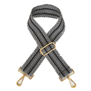 Adjustable wide replacement strap with black and white stripes and gold buckles