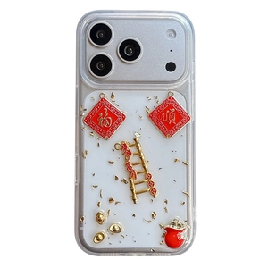 Chinese style iPhone 16 case with gold foil lucky charms and red fortune decorations