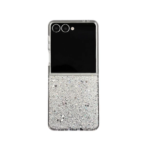 Glittery transparent case for Samsung Galaxy Z Flip with silver sequins and slim fit design