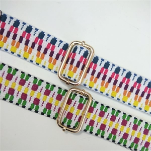 Adjustable woven wide shoulder strap with PU leather and gold metal buckles for bags