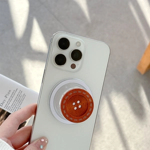 Retro brown button magnetic phone socket stand compatible with Magsafe for iPhone