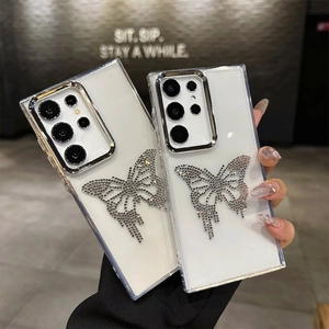 Luxury Butterfly Rhinestone Smartphone Case TPU Shockproof Shiny Melting Diamond Phone Cover For Women Girls Trendy