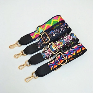 Adjustable wide replacement bag straps with bohemian patterns and gold metal hooks