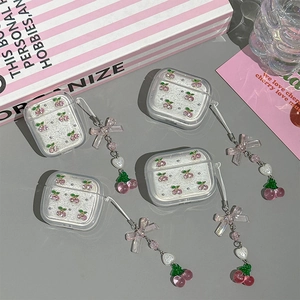 Strass Kirsche Kopfhörer Hülle TPU PC Glitzer Schutzhülle Mit Schleifenanhänger Für AirPods Pro 1 2 3 4