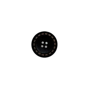 Minimalist black wooden button phone stand with four-hole design and brown stitch detail