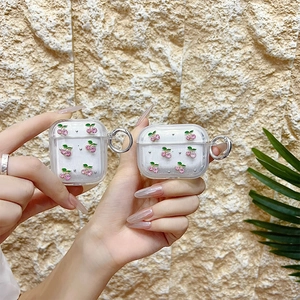 Sparkling cherry rhinestone case for AirPods with silver hook and clear finish