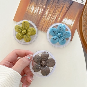 Floral magnetic phone grip tok with stone texture in olive, blue and brown