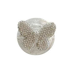 Sparkling butterfly phone grip with silver rhinestones on a clear base for women