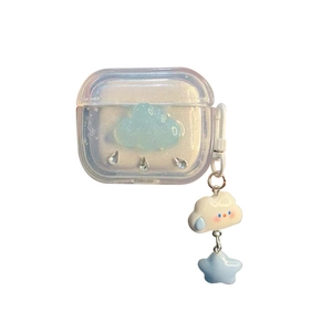 Holographic Airpods case with 3D cloud and star charm featuring glitter finish