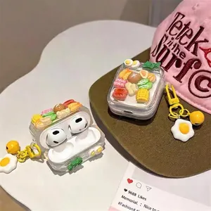 Mini cartoon food 3D hot dog vegetable clear case for AirPods Pro 2 with cute egg charm