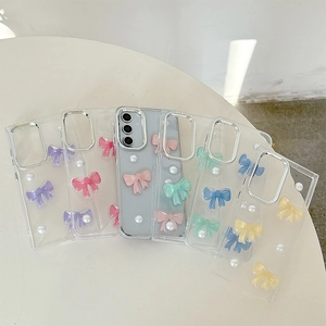 Glitter clear case for Samsung S25 Ultra with colorful 3D bows and pearls decoration