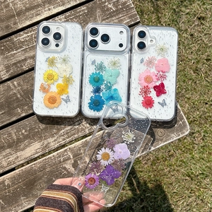 Pressed Dried Flowers Phone Case Clear TPU Cover Glitter Butterfly Floral Shockproof For iPhone 17 16 15 Pro Max