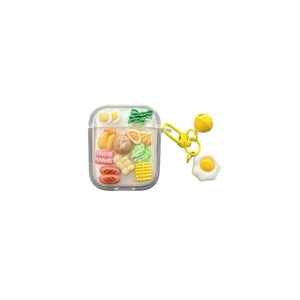 Glittery hot dog and shrimp food pattern clear case for AirPods Pro 2 with egg charm