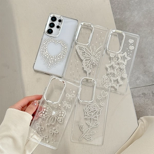 Luxury rhinestone butterfly and rose pattern clear phone cases for Samsung S25
