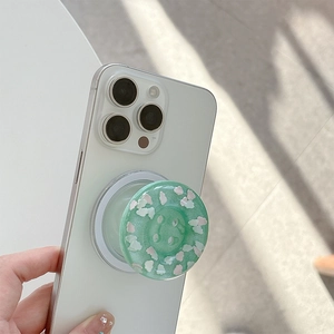 Pastel green marble pattern circular collapsible phone grip holder for smartphones