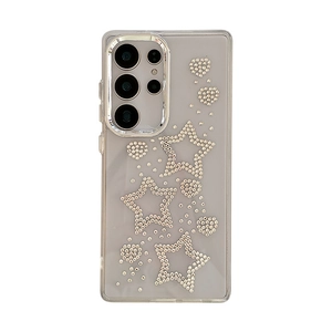 Luxury rhinestone star transparent phone case for Samsung S25 Ultra in grey tone
