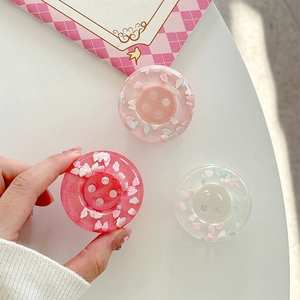 Cute resin button phone grip with pink cloud sequins for girls, set of three colors