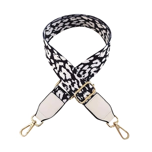 Adjustable wide replacement shoulder strap with black and white leopard print and gold hooks