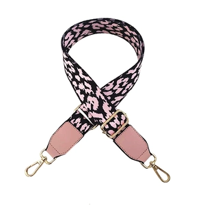 Pink leopard print wide adjustable shoulder strap with premium gold metal swivel hooks
