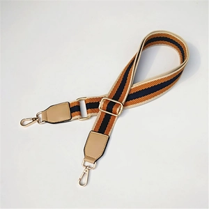 Adjustable wide woven guitar strap for handbags with orange and navy blue stripes
