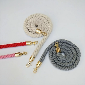 Braided stanchion barrier rope with gold metal hooks in white grey red and pink
