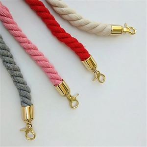 Thick braided cotton rope shoulder strap for handbags with gold metal spring buckles