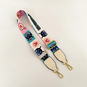 Adjustable wide replacement shoulder strap featuring Anpanman cartoon with gold metal hooks