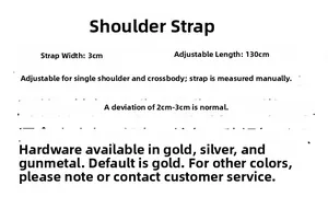 Detail specifications for 3cm wide cotton strap adjustable up to 130cm with hardware options