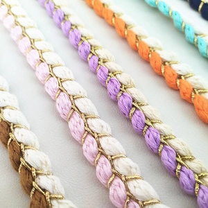 Colorful braided bag straps with gold metallic thread for DIY handbag accessories