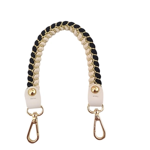 Braided handle strap for women handbags with gold lobster clasps and beige leather ends