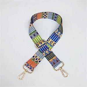 Adjustable woven shoulder strap for handbags with colorful geometric diamond pattern