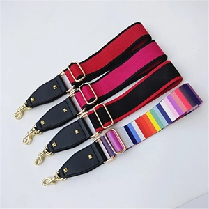 Adjustable ethnic style wide shoulder straps with colorful patterns and gold metal hooks