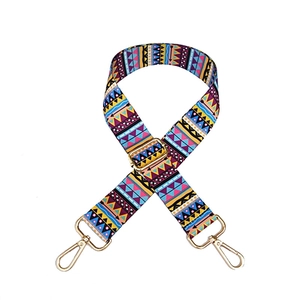 Adjustable colorful geometric patterned crossbody bag strap with gold metal hooks