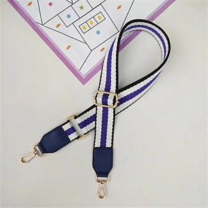 Bandoulière réglable rayée violet et blanc avec mousquetons dorés en métal