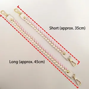 Gewebter Schultergurt in Pink und Weiß mit Goldhaken, Längen 35 cm und 45 cm verfügbar