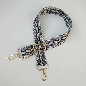 Adjustable faux snake print nylon shoulder strap with gold metal buckles for handbags