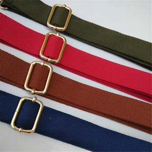 Adjustable cotton canvas bag straps in four colors with shiny gold metal buckles