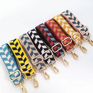 Adjustable chevron weave wide shoulder straps set with gold metal lobster clasps