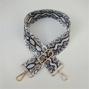 Adjustable wide shoulder strap with snakeskin pattern and gold metal lobster clasps