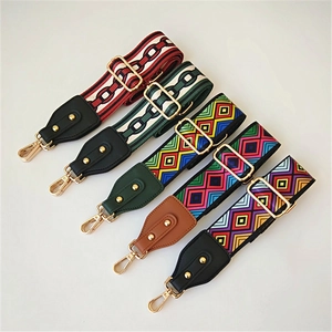 Ethnic Style Wide Bag Strap Adjustable Polyester Webbing Shoulder Strap Multicolor Replacement Strap For Crossbody Bag Handbag