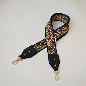 Adjustable wide replacement bag strap with colorful geometric diamond patterns