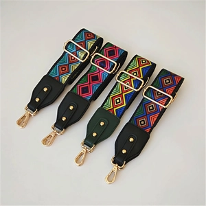 Ethnic style woven wide replacement shoulder straps with geometric patterns and gold metal hooks